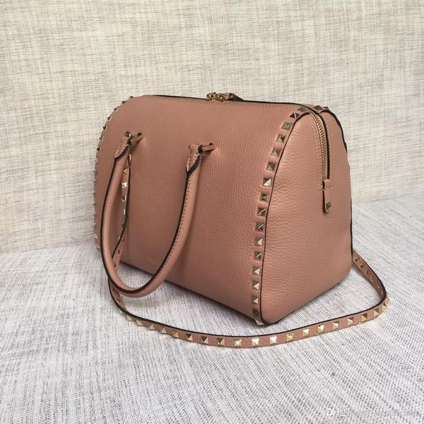 

fashion women bags genuine leather handbag luxury designer boston package ladies rivet shoulder messenger bags large capacity bags v2064