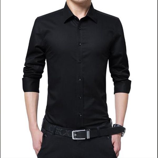 

hengruide 2020 new arrival men's summer business shirt long-sleeved lapel casual shirt color men's large size s-8xl, White;black