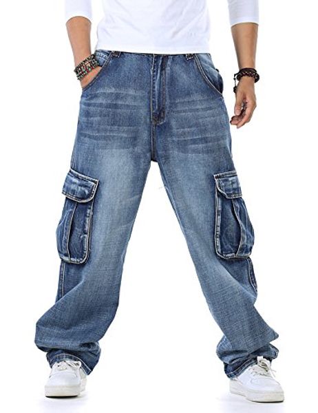 

py-bigg plus size mens jeans relaxed fit cargo pants big & tall loose style fashion rugged wear 30-46w, Blue