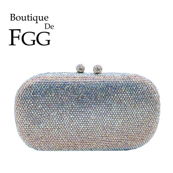 

boutique de fgg dazzling silver ab crystal clutch purses for women evening bags wedding formal dinner bridal diamond handbags