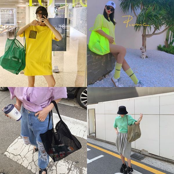 

transparent grid large capacity hand women's beach light shopping pet all-match shopping student bag pet bag