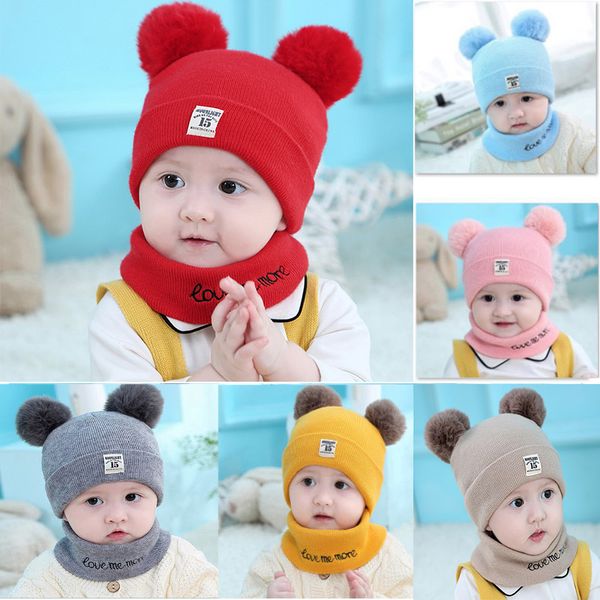 

6 colors baby girls knit cap kids crochet pom beanies hat double ball hats children xmas knit outdoor caps accessories 0-6 month wx9-1719