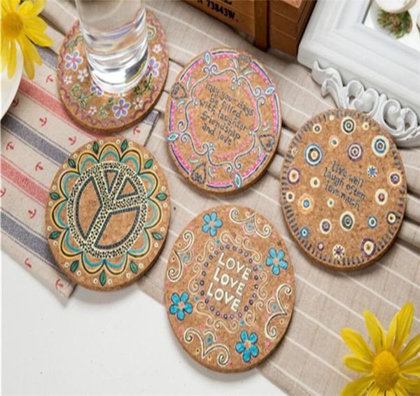 

garden home natural cork moisture resistant round cup coasters drink coasters heat insulation patterned pot holder mats for table