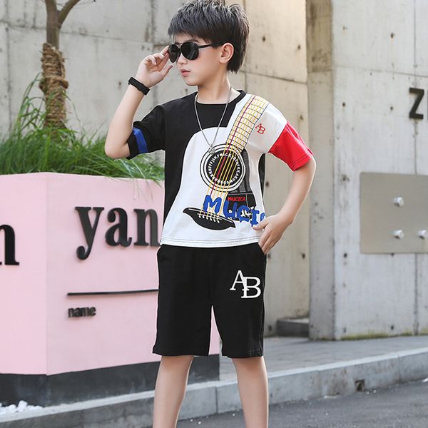 

childr costumes boys clothes 2020 summer new printing short-sleeved t-shirt shorts sweatshirt suit 3-11age quality kids clothing, White