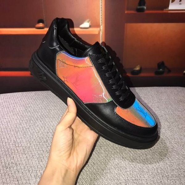 

colorful real leather lace-up casual single shoes for men fashion summer fashion shoes for man with box 38-45, Black