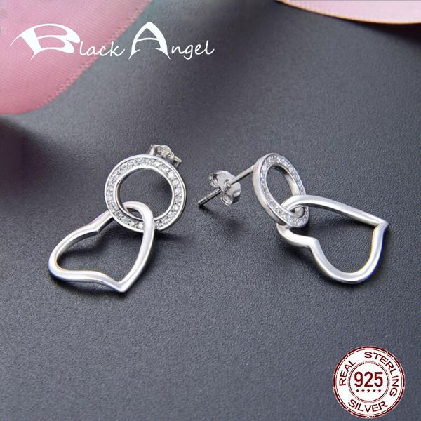 

original 925 sterling silver cz classic round dangle earrings with romantic heart drop earrings women fine jewelry, Golden;silver