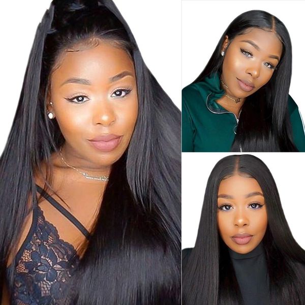 

brazilian lace front human hair wigs 13x4 straight lace front wig with baby hair pre plucked remy lace wig natural black