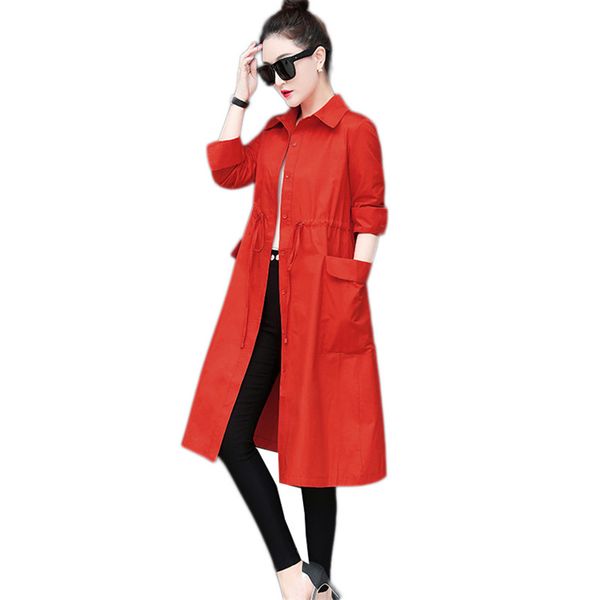 

верхняя одежда женская весна 2019 новый темперамент элегантный корейский средней длины большой размер ветровка осень мода женское пальто vs4, Tan;black