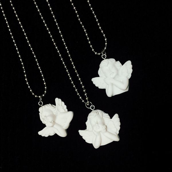 

cute cupid necklace pendant baby shaped angel wing charm necklace stainless steel chain for women men kids gifts, Silver