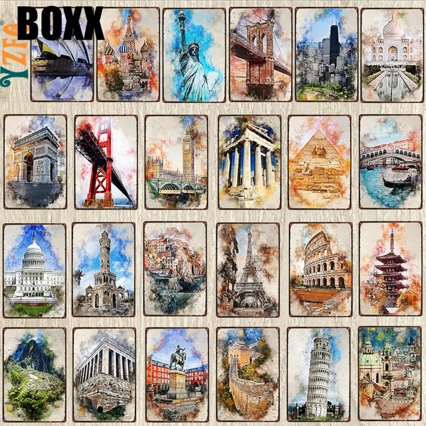 

знаменитые достопримечательности города металлическая жестяная вывеска путешествия сувенирная стена бар арт ресторан домашний декор 30х20см