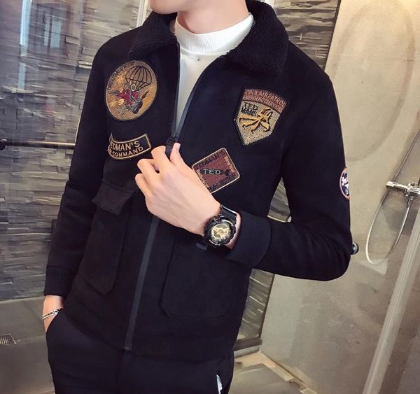 Men/’s Casual Long Sleeve Button Down Collar Suede Fashion Slim Fit Shirt
