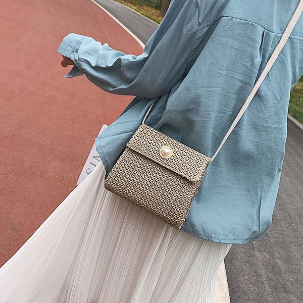 

jhd-woven straw bag women small pearl lock tote bags for summer travel messenger bag ladies shoulder for girl