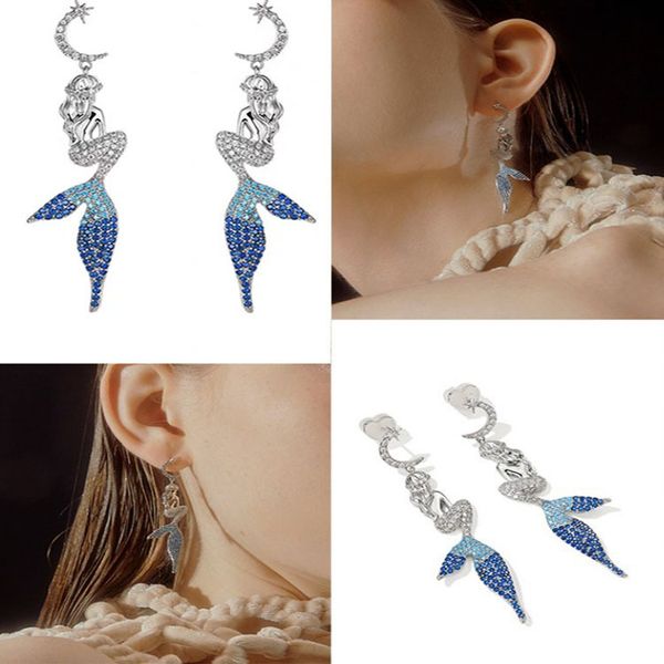 

mermaid earrings new tide long temperament korean simple set-up holiday net red earrings woman, Silver