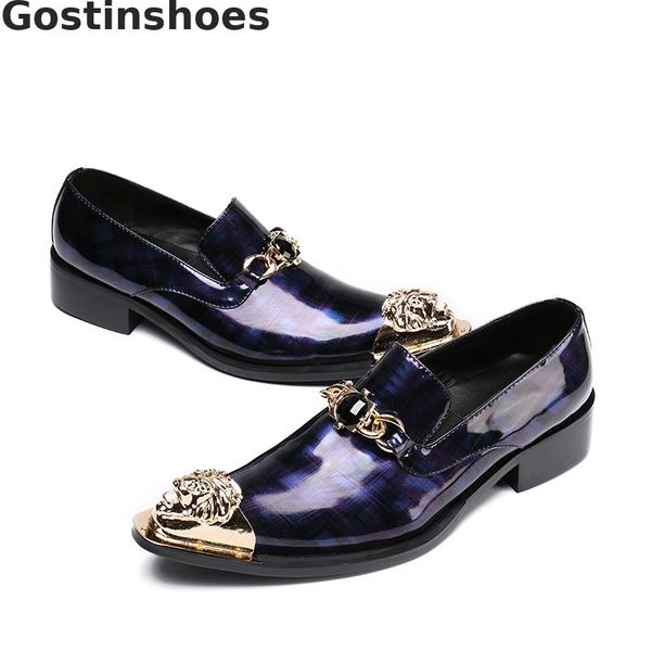 

new men loafers casual leather shoes genuine leather fashion man shoes metal capped toe slip-on leisure spring and autumn, Black