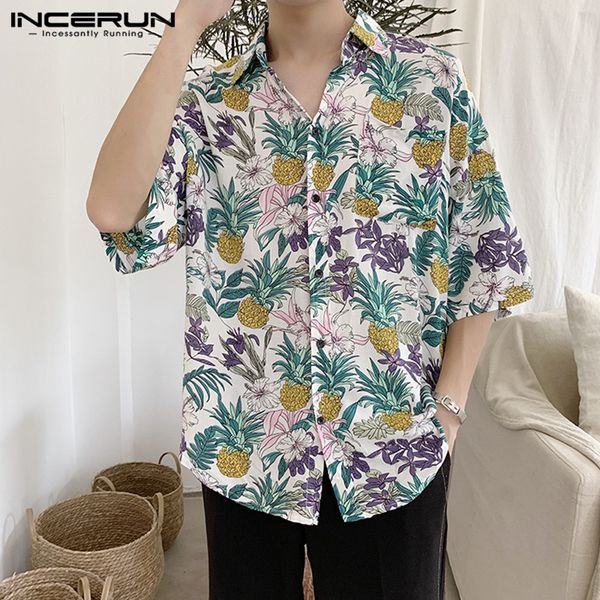 

incerun 2020 fashion floral print shirts men loose half sleeve chic lapel blouse streetwear casual hawaiian vacation shirt s-3xl, White;black