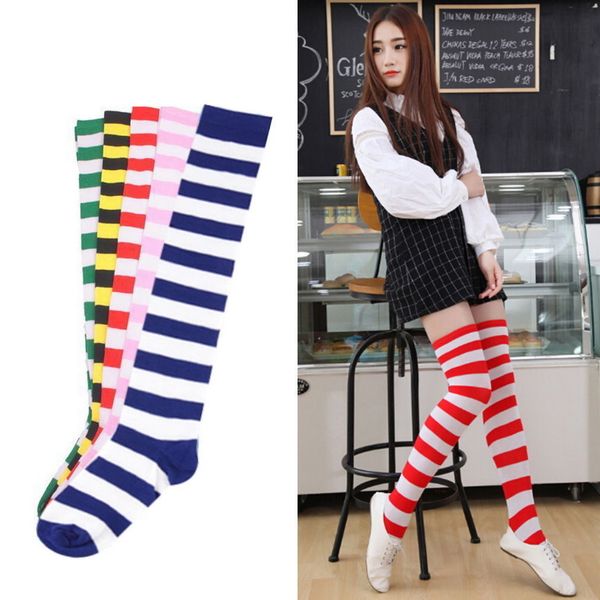 

новые женщины осень теплая над коленом полосатый длинные бедра высокие теплые леггинсы чулки 13 цветов, Black;white