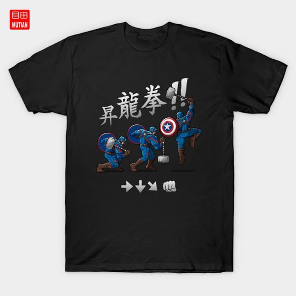 

captain shoryuken t-shirt videogame mashup parody shoryuken thor endgame mjolnir andriu hadouken ryu, White;black