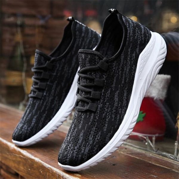 

autumn new running shoes men's casual sports breathable lightweight woven lace men's trend shoes, Black