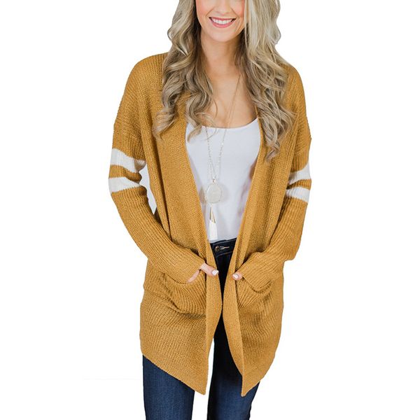 

explosive sweaters 2019 autumn and winter new sleeves striped color matching women cardigan 66829, White