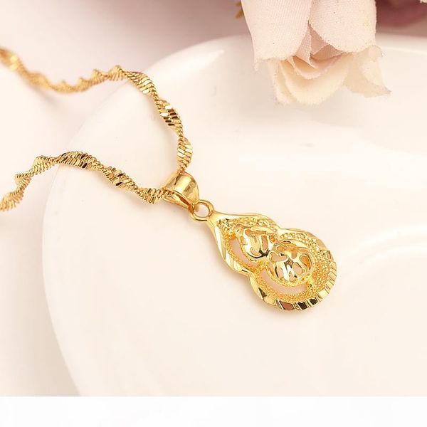 

dubai real 14 k yellow fine gold gf women pendant necklace gold color jewelry fortune gourd party wedding gifts, Silver