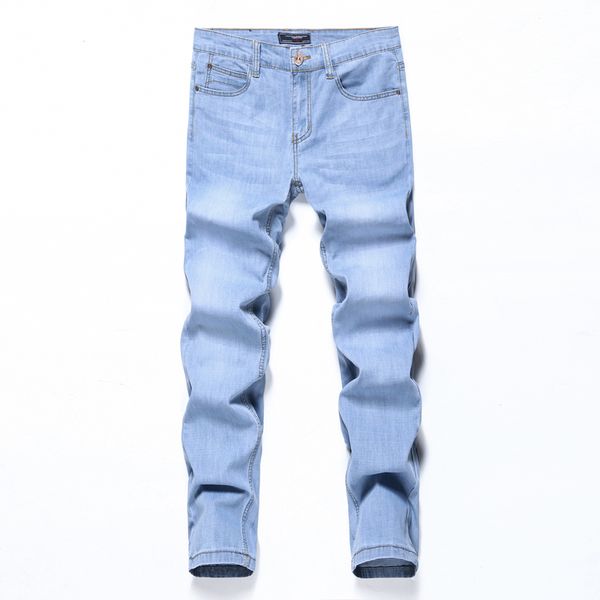 

44 46slim trousers jeans men fashion male business stretch denim casual light blue dark grey vintage pant large size men's jeans