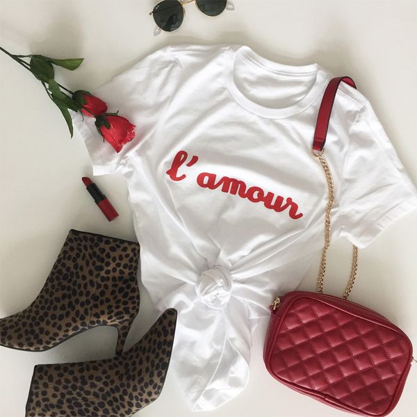 

женщины дизайнер одежды женщины тенниски способа женщин письмо франция lamour футболка amour повседневный red letters printed рубашка фемини, White