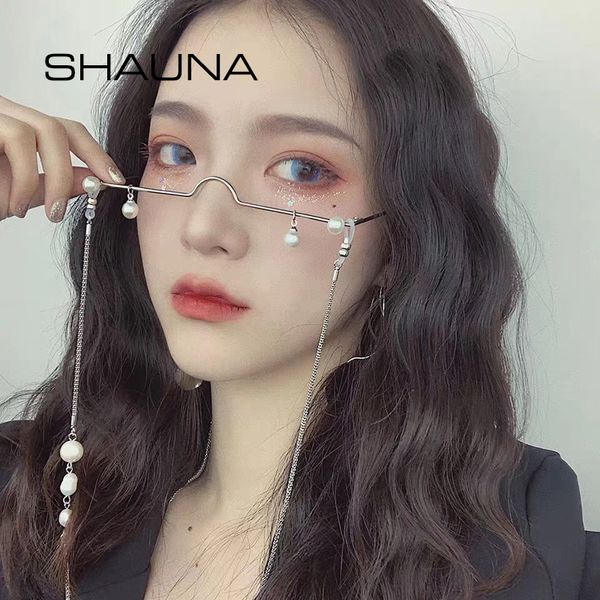 

wholesale-shaunsimple pearl pendant no lens decorative eyeglasses frame, Black