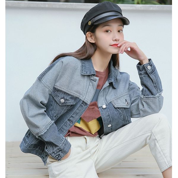 

2019 spring new short denim jacket casual fashion long sleeve single-breasted loose coat female denim jacket outerwear, Black;brown