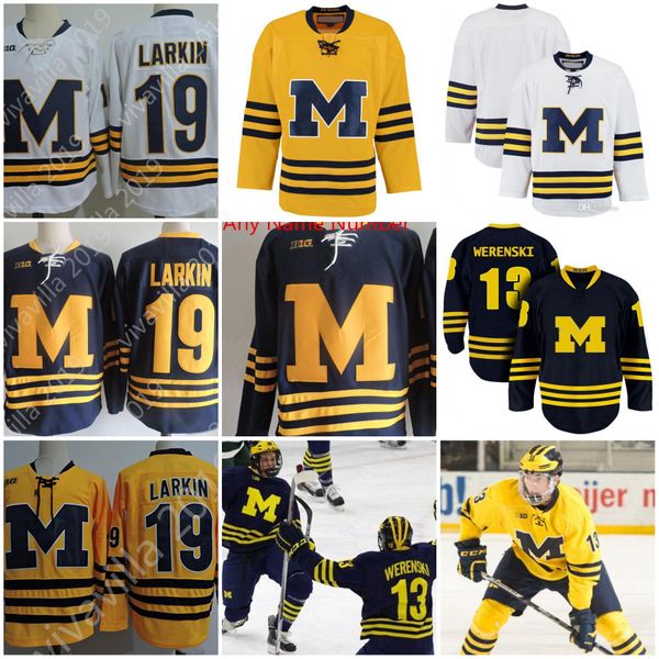 

Custom NCAA Michigan Wolverines Colleage Jersey #19 LARKIN #13 Zach Werenski Michigan Wolverines Hockey Jerseys Stitched S-3XL