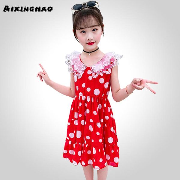 

summer dress girl big dot dresses for girl patchwork dress kids double-layered children clothing 6 8 10 12 14, Red;yellow