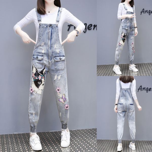 

black european fashion sequins denim overalls shuhua49, Blue