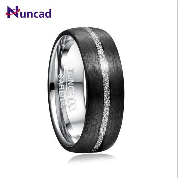 

2019 8mm width men's tungsten carbide ring inlaid carbon fiber + imitation vermiculite tungsten steel ring wedding band, Slivery;golden