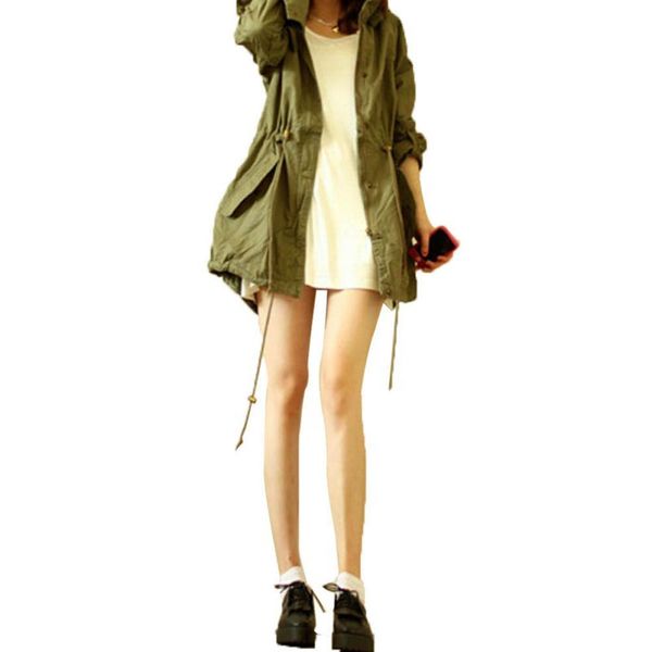 

зима осень trench твердая женщины пальто теплая одежда army green военный hooded coat army green бленда хлопка, Tan;black