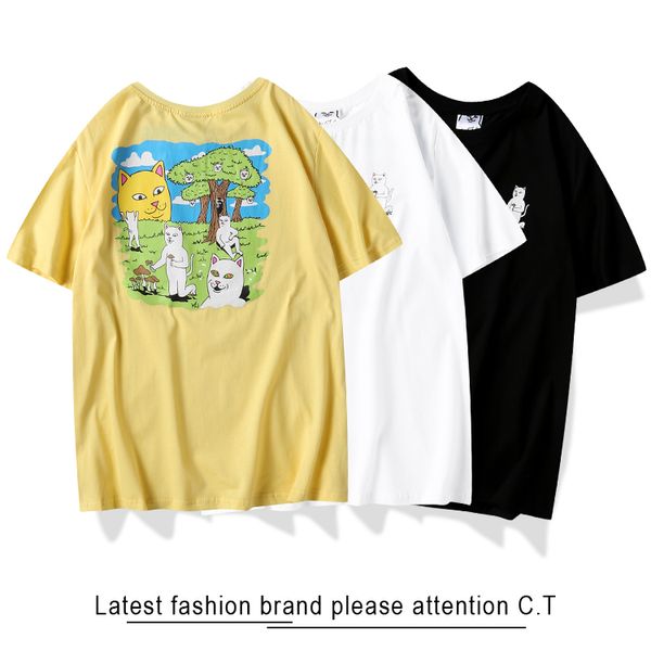 

20ss / ripndip мужская роскошь тенниски конструктора продавая женщин летние рубашки высокого качества прибытия футболки вышивка печать хлопо, White;black