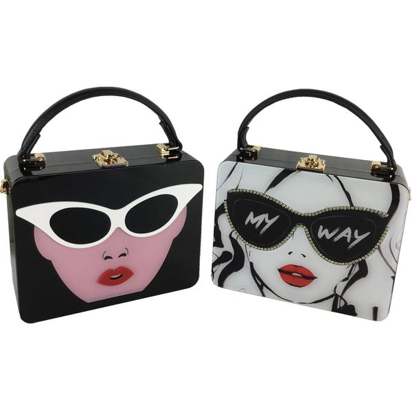

retro high-grade small bag female acrylic printing glasses small mirror fresh messenger bag square handbag