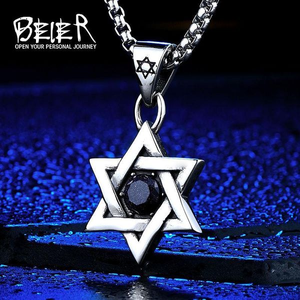 

beier new store 316l stainless steel pendant necklace star of david fashion chain jewelry llbp8-017r, Silver