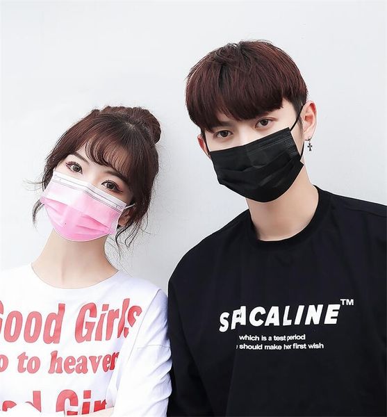 

in stock masks masks black/white/pink 3 layer mask pink face mask ear hanging non woven dust proof