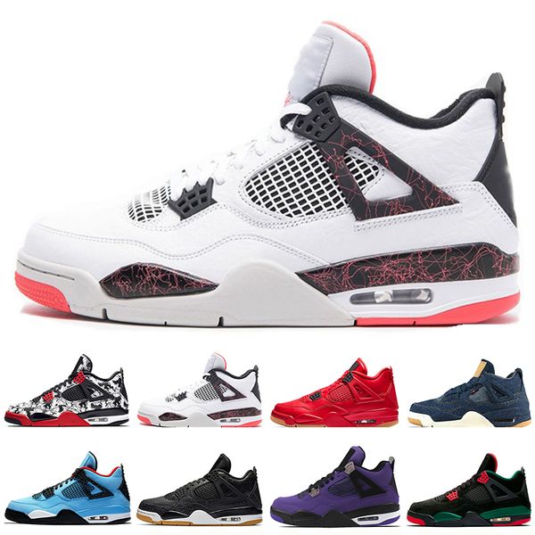 

4 4s Pale Citron Tattoo Mens Basketball Shoes Travis Scotts Raptors Royalty Laser Denim Bred White Cement Kaws men sports sneakers designer