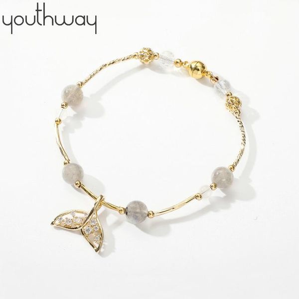 

fish you are together] natural gray moonlight dreamy fishtail bracelet female girlfriends gift magnetic buckle bracelet, Golden;silver