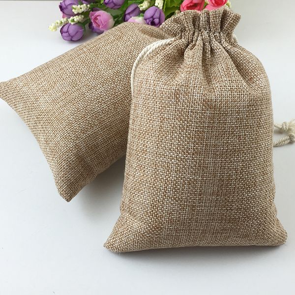 

100pcs vintage natural burlap hessia gift candy bags wedding party favor pouch birthday supplies drawstrings jute gift bags