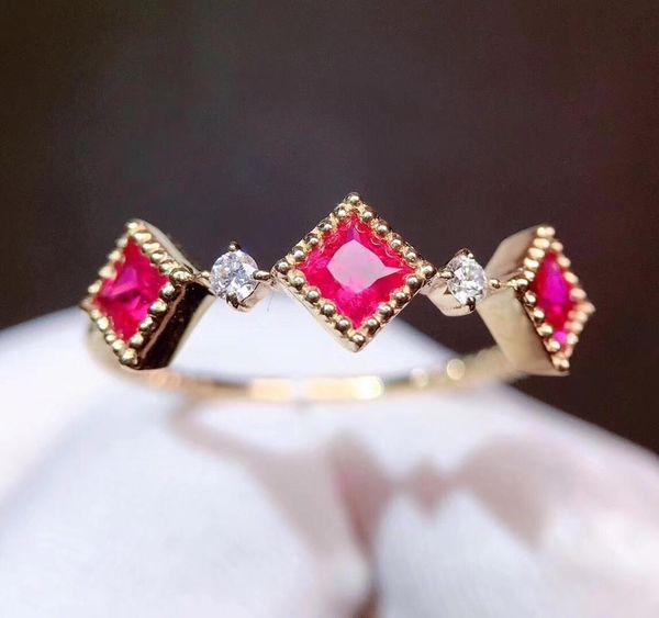 

fine jewelry pure 18 k gold jewelry natural red ruby 0.51ct gems diamonds wedding engagement female rings for women fine ring, Golden;silver