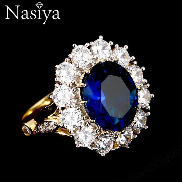 

nasiya новый дизайн romantic luxury кольцо золотистого цвета с 13x18mm большой овальный сапфир бриллиантовые мода fine оптовой продажи ювели