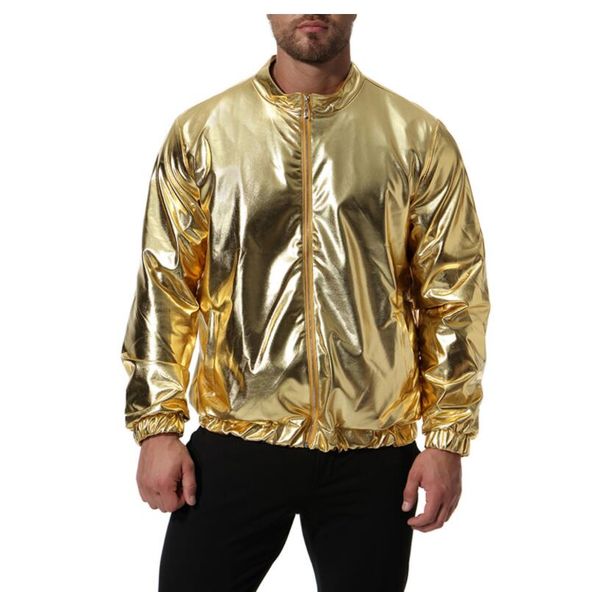 

mens leather jacket slim motorcycle leather coat men glossy jackets thin clothes personalized stage street fashion gold silver, Black