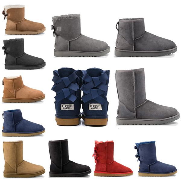 

new wgg fashion designer women ankle winter australia boots chestnut black coffee tall bailey bowknot womens work snow knee high fur boots