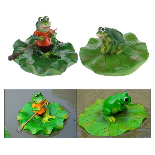 

2 pieces artificial lotus leaf frog water floating ornament pond ornaments rowing & standing