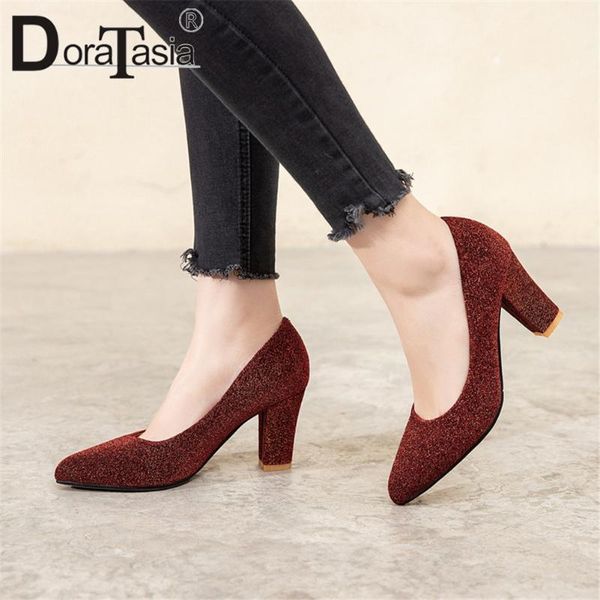 

doratasia fashion lady spring pumps office slip on shallow pumps women high heel bling wedding bride shoes woman, Black