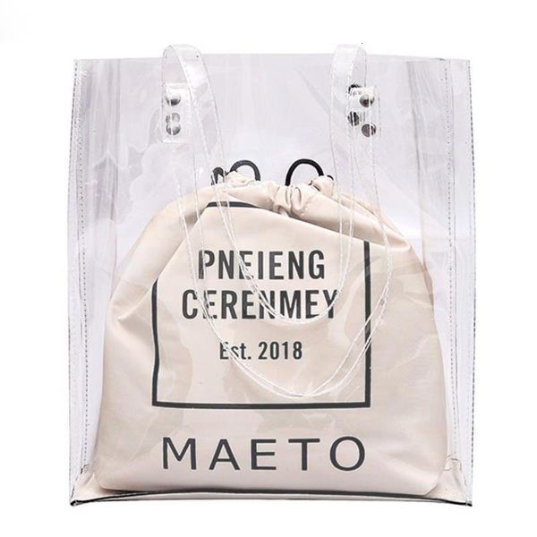 

clear transparent bag set pvc women drawstring bags ladies large totes shoulder bag handbags purse bolsa female