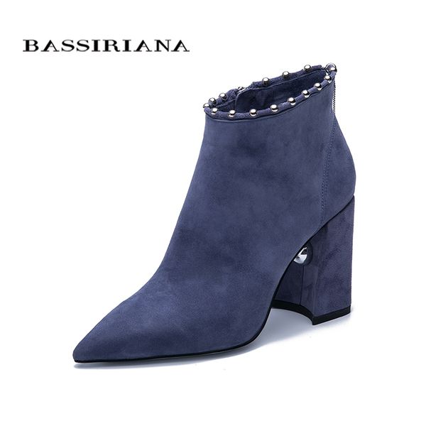 

bassiriana 2020 spring new women boots suede high heels female shoes fashion elegant wild ing, Black