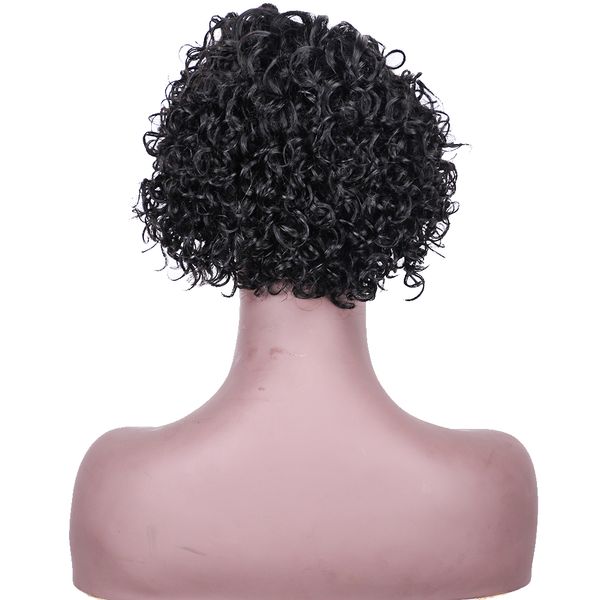 

short wigs synthetic wig mix human hair wigs lace frontal with none lace kinky curly afro wigs short human elegant wig straight, Black;brown