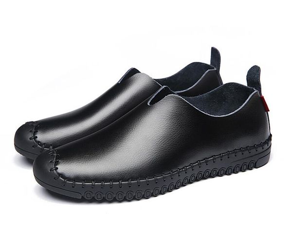 

spring autumn new men shoes fashion simple man genuine leather casual shoes men cool loafers flat shoes, Black